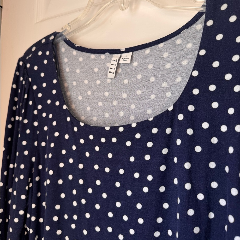 NWT Elle Navy and White Polka Dot Scoop Neck Long Sleeve Top size L - Picture 5 of 7